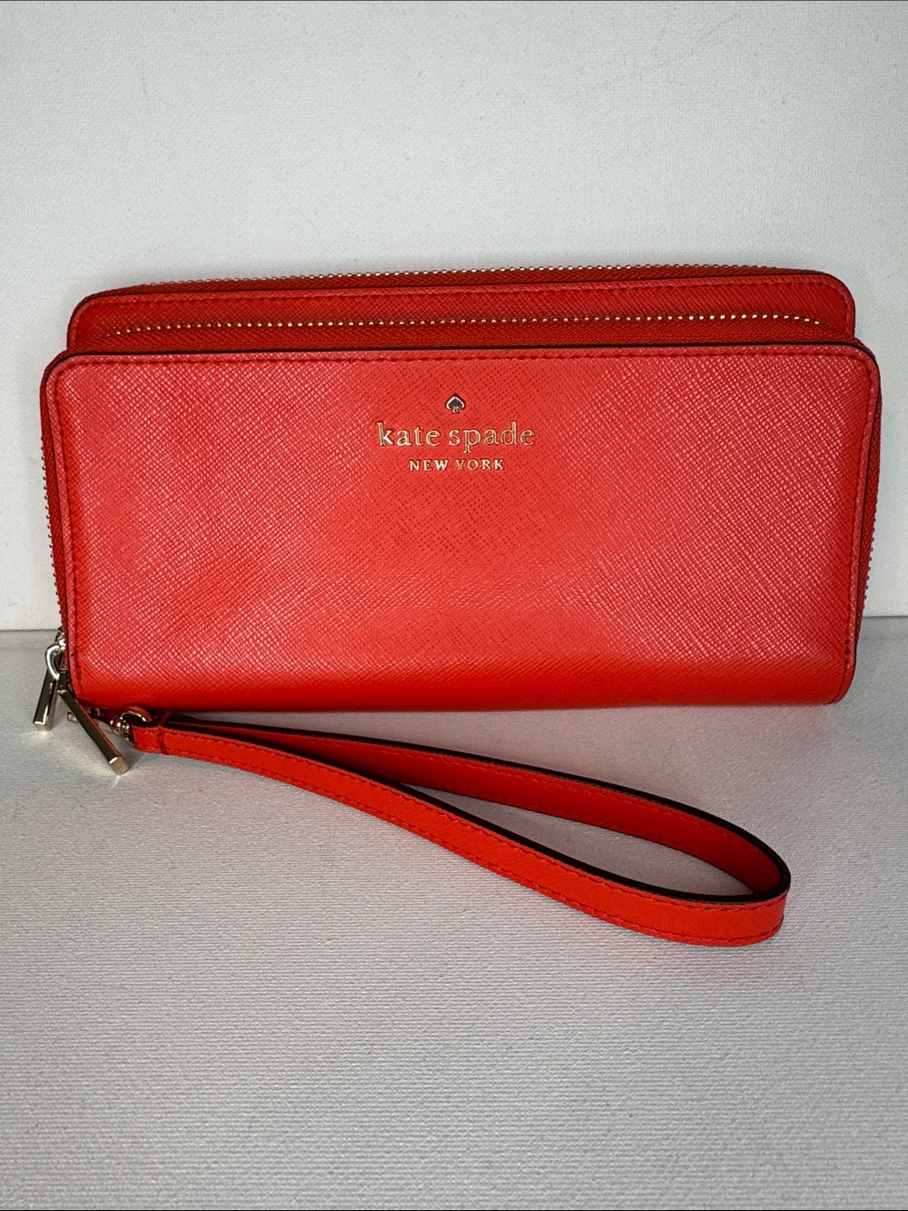 Kate Spade Madison Dual Compartment Zip Wallet Wristlet - Gazpacho Orange-Red - Picture 1 of 8